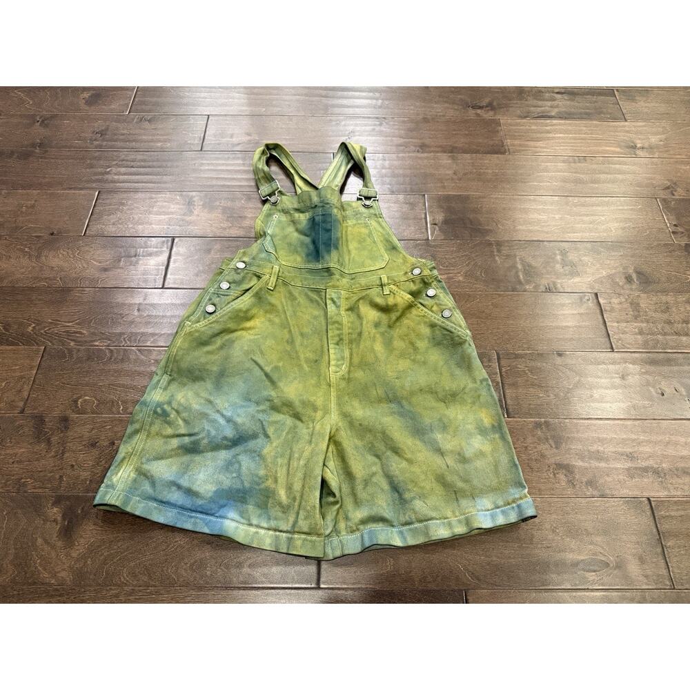Skoozi Womens Tie Dye Green Blue Pockets Belt Loops Overalls Shorts Size L LARGE - Picture 2 of 8